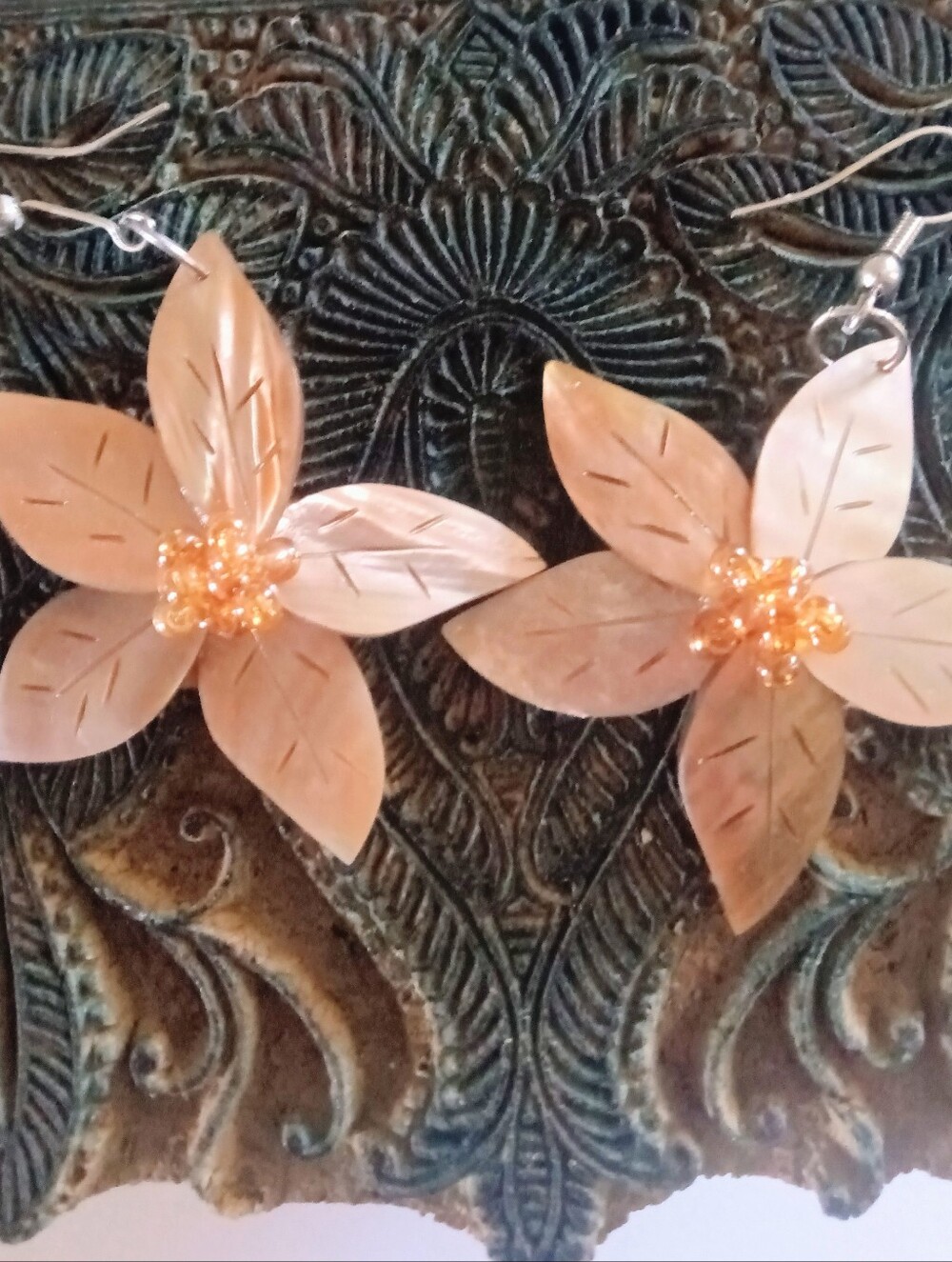 Mother Of Pearl Floral Petal Dangle Earrings - Picture 3 of 6